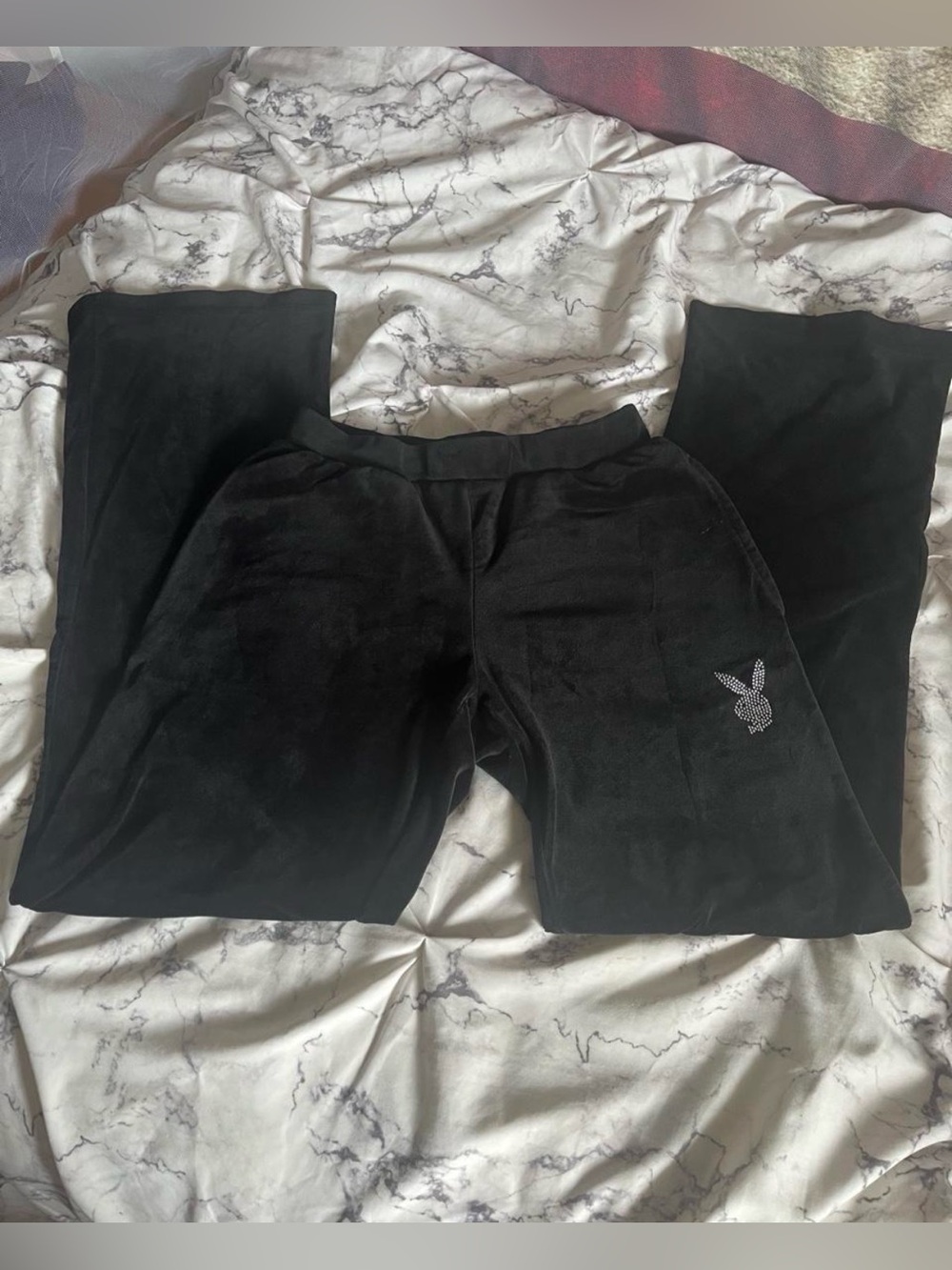 black Playboy velour track pants